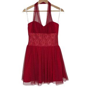 Steppin Out Vintage Pinup Red Polkadot Halter Circle Skirt Mini Dress Size: S